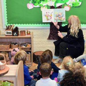 story time with teacher and students